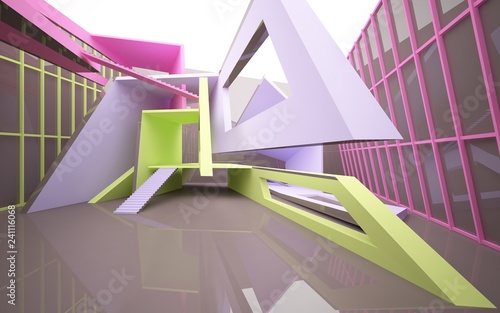 Abstract white and colored gradient parametric interiorwith window. 3D illustration and rendering. photo