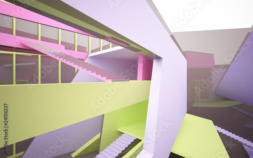 Abstract white and colored gradient parametric interiorwith window. 3D illustration and rendering.