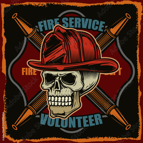 Vector logo - a skeleton in the fire helmet. Illustration for print, logo or t-shirt.