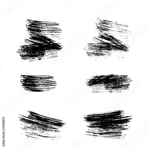 Set of 6 hand drawn pencil stroke scribbles. Grunge textured lines. Vector artistic brushes.