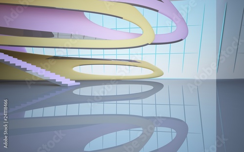 Abstract white and colored gradient parametric interiorwith window. 3D illustration and rendering. photo