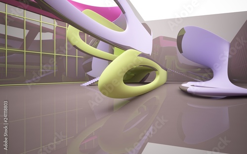 Abstract white and colored gradient parametric interiorwith window. 3D illustration and rendering. photo