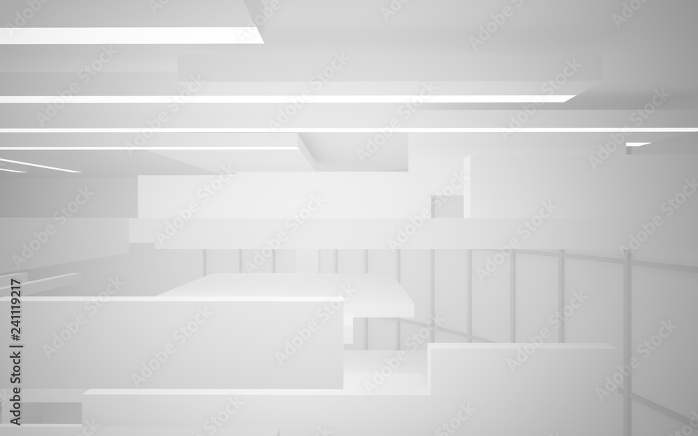Abstract white interior of the future, with neon lighting. 3D illustration and rendering Abstract white interior of the future, with neon lighting. 3D illustration and rendering