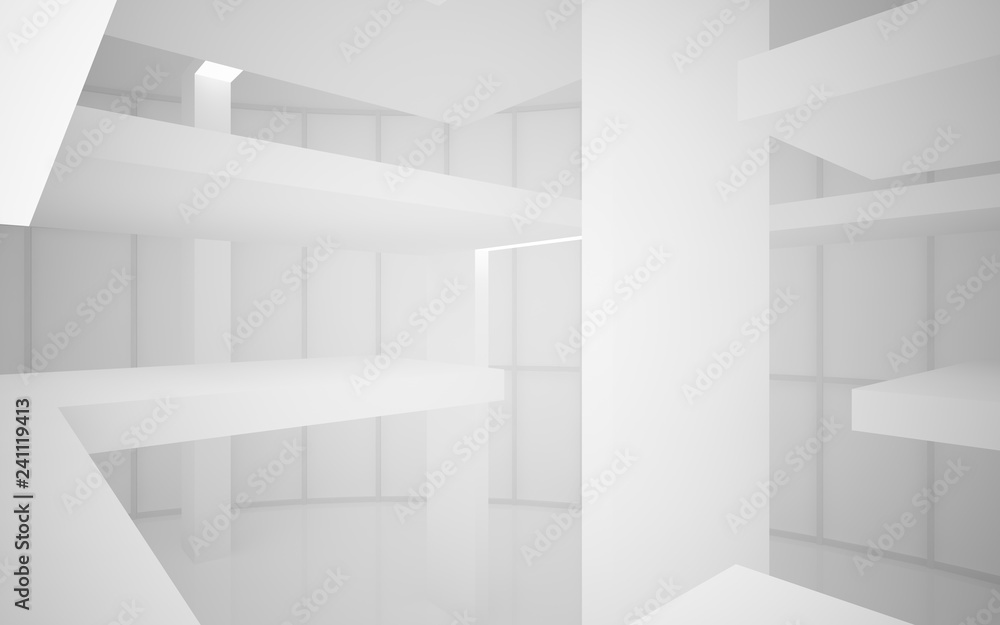Fototapeta premium Abstract white interior of the future, with neon lighting. 3D illustration and rendering
