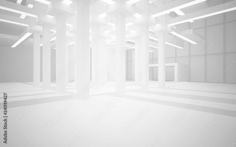 Obraz premium Abstract white interior of the future, with neon lighting. 3D illustration and rendering