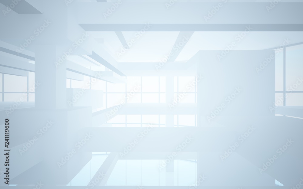 Abstract white interior highlights future. Architectural background. 3D illustration and rendering Abstract white interior highlights future. Architectural background. 3D illustration and rendering