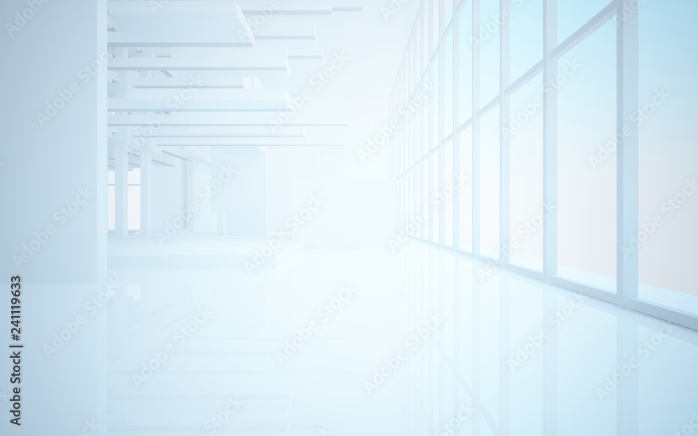 Abstract white interior highlights future. Architectural background. 3D illustration and rendering Abstract white interior highlights future. Architectural background. 3D illustration and rendering