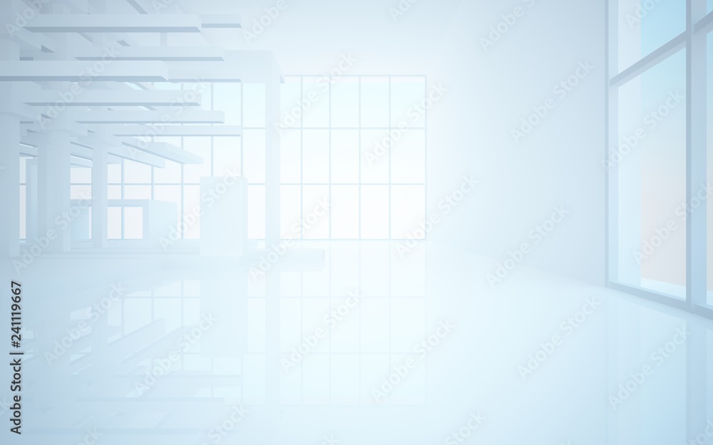 Fototapeta premium Abstract white interior highlights future. Architectural background. 3D illustration and rendering