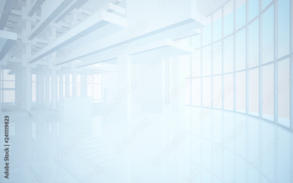 Abstract white interior highlights future. Architectural background. 3D illustration and rendering
