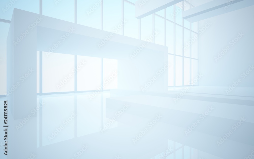Abstract white interior highlights future. Architectural background. 3D illustration and rendering Abstract white interior highlights future. Architectural background. 3D illustration and rendering