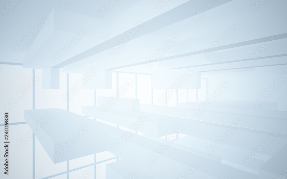 Abstract white interior highlights future. Architectural background. 3D illustration and rendering Abstract white interior highlights future. Architectural background. 3D illustration and rendering