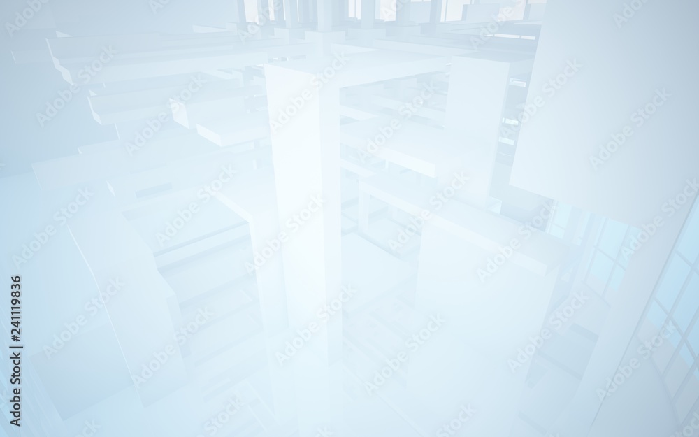 Fototapeta premium Abstract white interior highlights future. Architectural background. 3D illustration and rendering