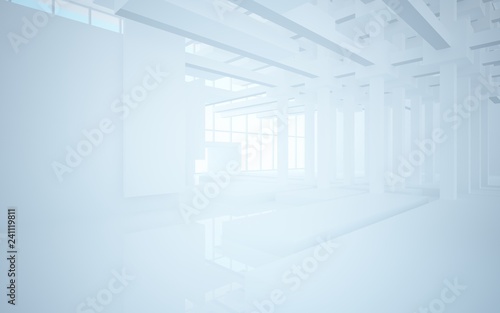 Abstract white interior highlights future. Architectural background. 3D illustration and rendering