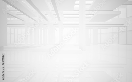 Abstract white interior highlights future. Architectural background. 3D illustration and rendering