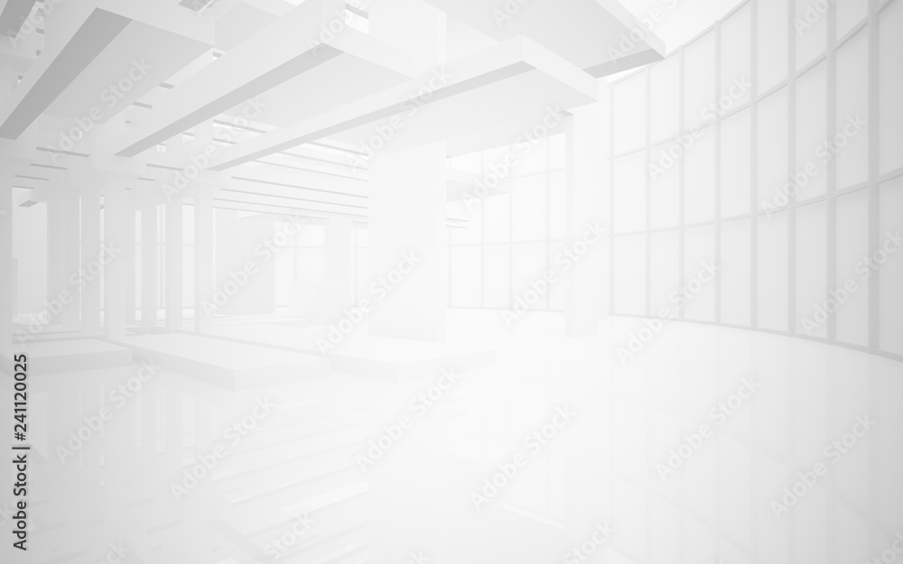 Abstract white interior highlights future. Architectural background. 3D illustration and rendering