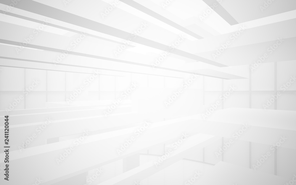 Obraz premium Abstrakcyjne białe wnętrze podkreśla przyszłość. Tło architektoniczne. Ilustracja i renderowanie 3D