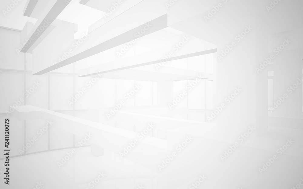Abstract white interior highlights future. Architectural background. 3D illustration and rendering Abstract white interior highlights future. Architectural background. 3D illustration and rendering