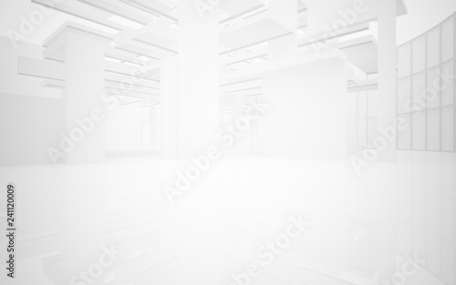 Abstract white interior highlights future. Architectural background. 3D illustration and rendering