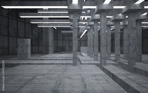 Abstract  concrete interior with neon lighting. 3D illustration and rendering.