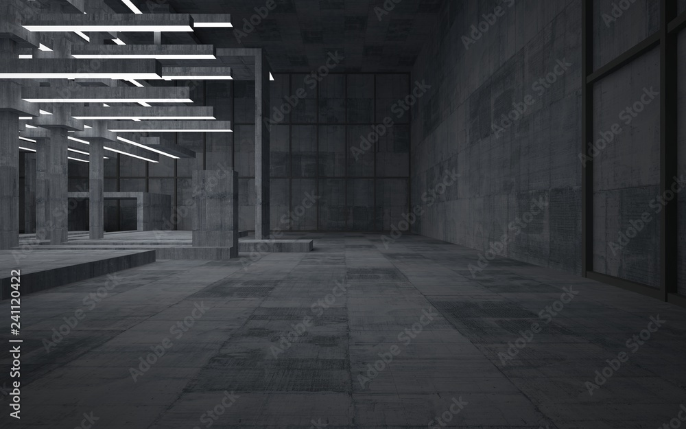 Abstract concrete interior with neon lighting. 3D illustration and rendering. Abstract concrete interior with neon lighting. 3D illustration and rendering.