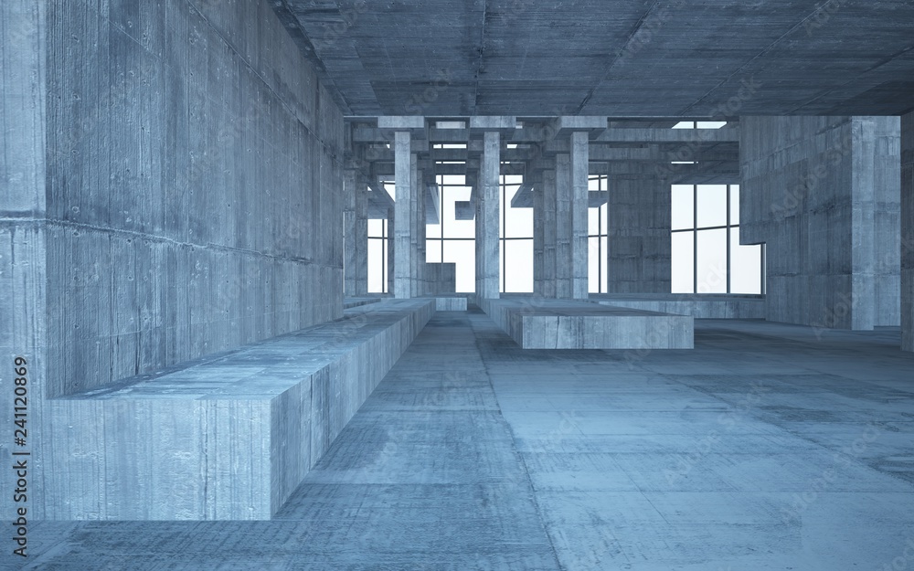 Empty dark abstract concrete room interior. 3D illustration. 3D rendering.