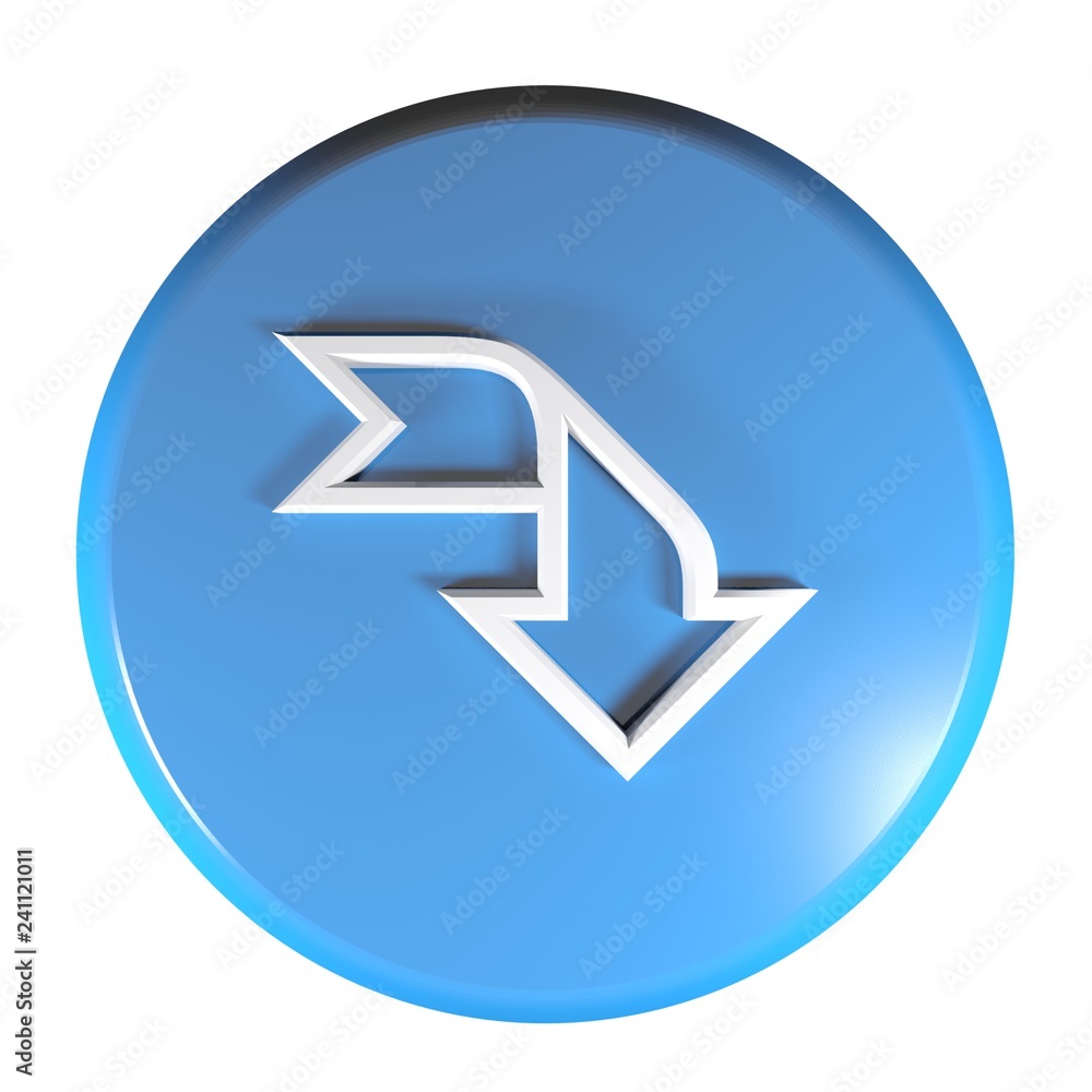 Blue circle push button arrow right and down - 3D rendering illustration Blue circle push button arrow right and down - 3D rendering illustration