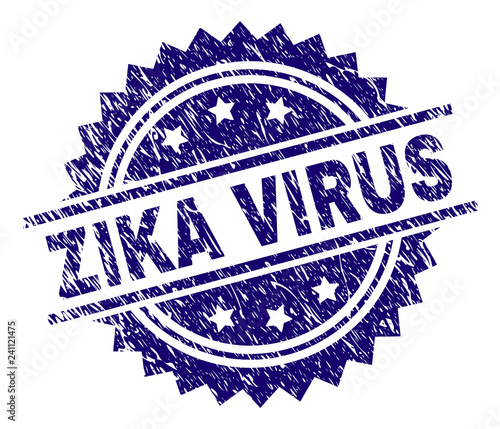 ZIKA VIRUS stamp seal watermark with distress style. Blue vector rubber print of ZIKA VIRUS title with grunge texture.