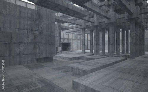 Empty dark abstract concrete room interior. 3D illustration. 3D rendering.