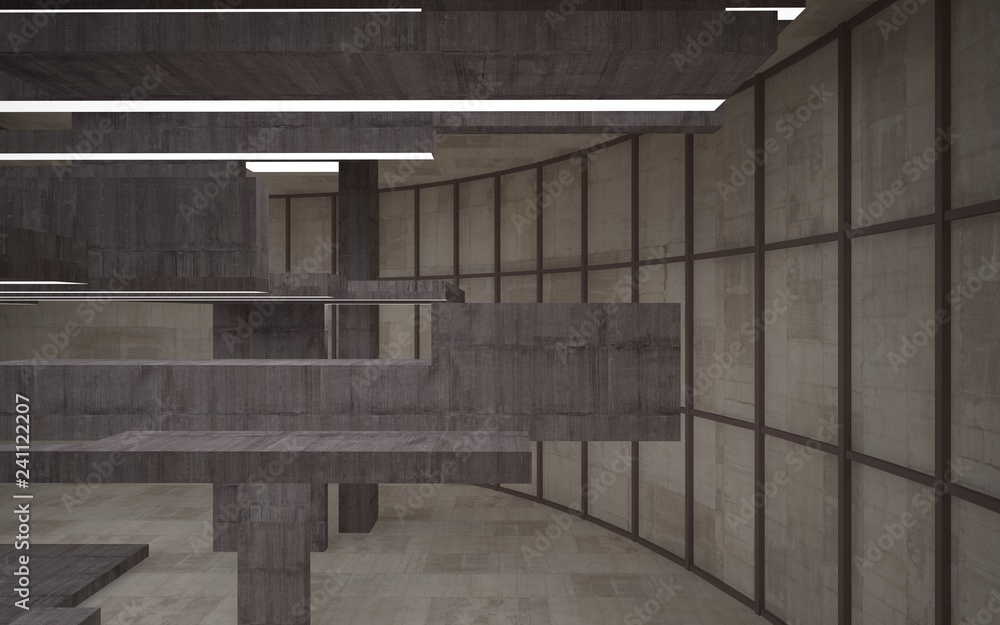 Abstract white and brown concrete parametric interior with window. 3D illustration and rendering. Abstract white and brown concrete parametric interior with window. 3D illustration and rendering.