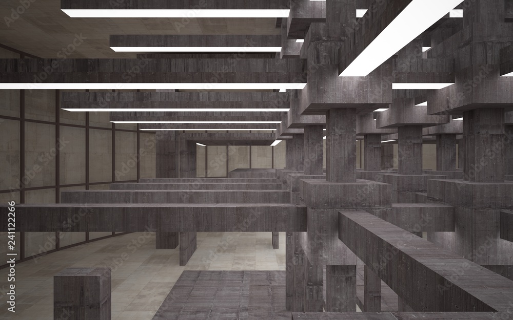 Abstract white and brown concrete parametric interior with window. 3D illustration and rendering. Abstract white and brown concrete parametric interior with window. 3D illustration and rendering.