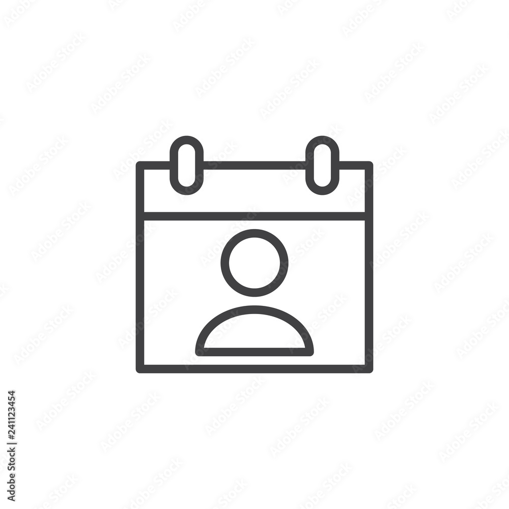 Meeting day calendar page outline icon. linear style sign for mobile concept and web design. User calendar simple line vector icon. Symbol, logo illustration. Pixel perfect vector graphics Meeting day calendar page outline icon. linear style sign for mobile concept and web design. User calendar simple line vector icon. Symbol, logo illustration. Pixel perfect vector graphics
