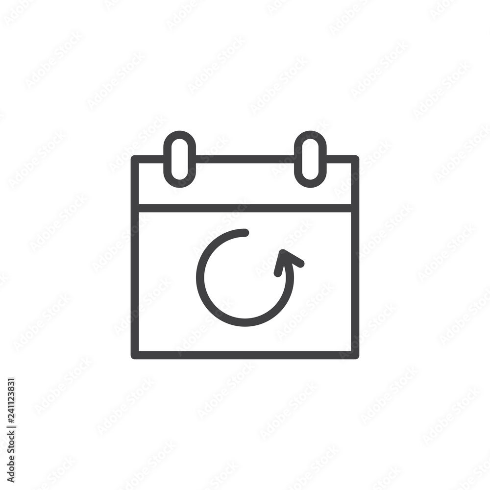 Update calendar outline icon. linear style sign for mobile concept and web design. Calendar with rotation arrow simple line vector icon. Symbol, logo illustration. Pixel perfect vector graphics Update calendar outline icon. linear style sign for mobile concept and web design. Calendar with rotation arrow simple line vector icon. Symbol, logo illustration. Pixel perfect vector graphics