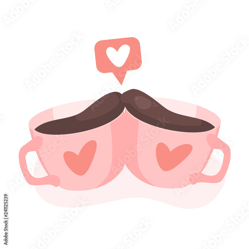 An image of pink mugs on a white background love
