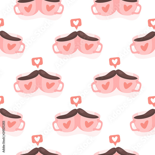 Seamless pattern coffee cups on a white background love