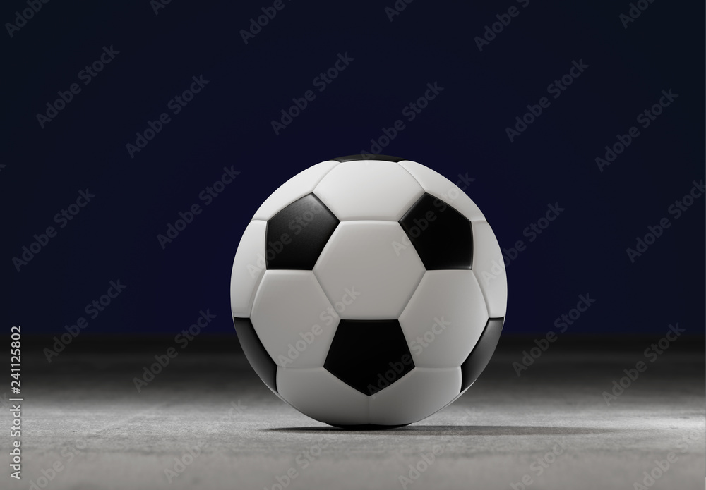 Football ball on the field of a city stadium - 3d rendering