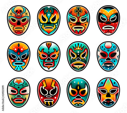 Lucha libre luchador wrestling show masks set photo