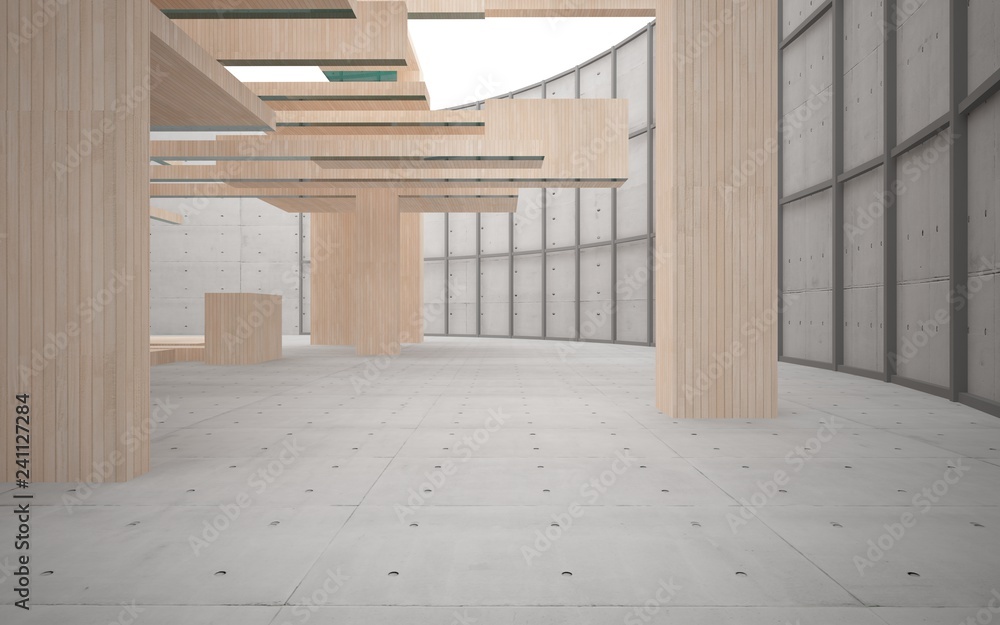 Fototapeta premium Abstract interior of wood, glass and concrete. 3D illustration. rendering 
