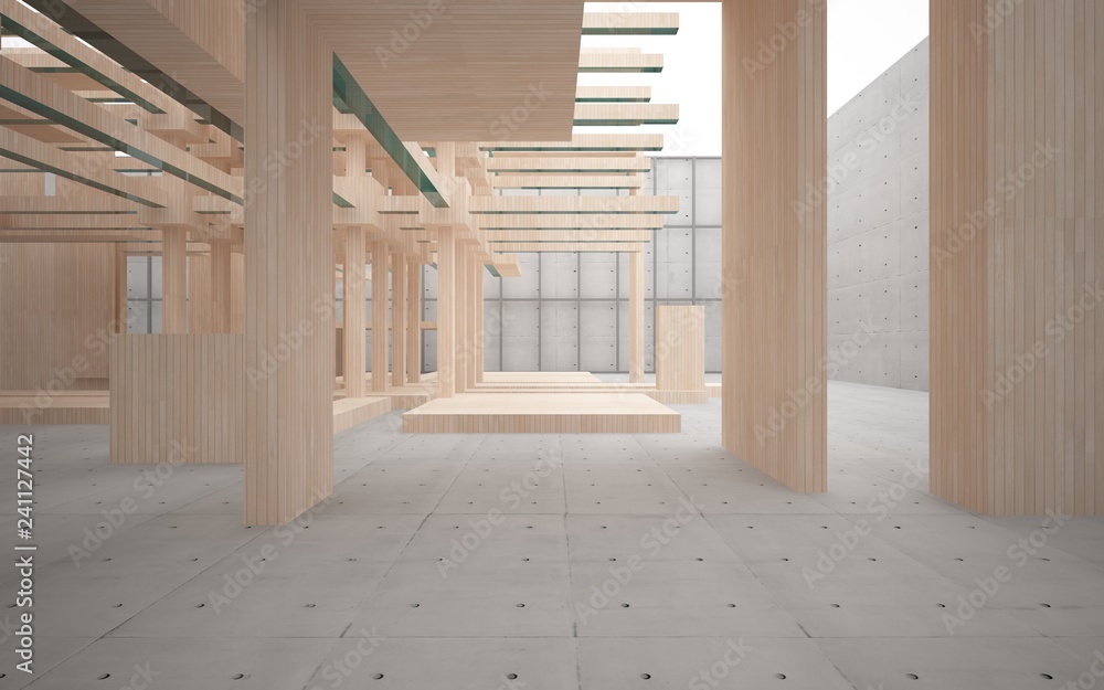 Obraz premium Abstract interior of wood, glass and concrete. 3D illustration. rendering 