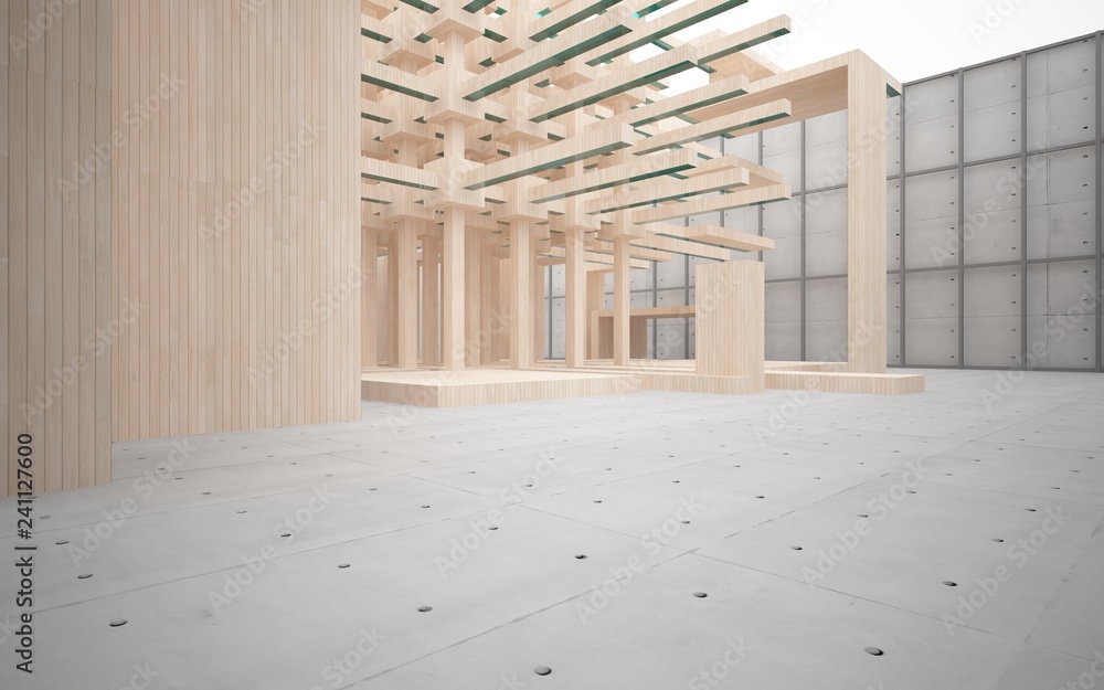 Fototapeta premium Abstract interior of wood, glass and concrete. 3D illustration. rendering 