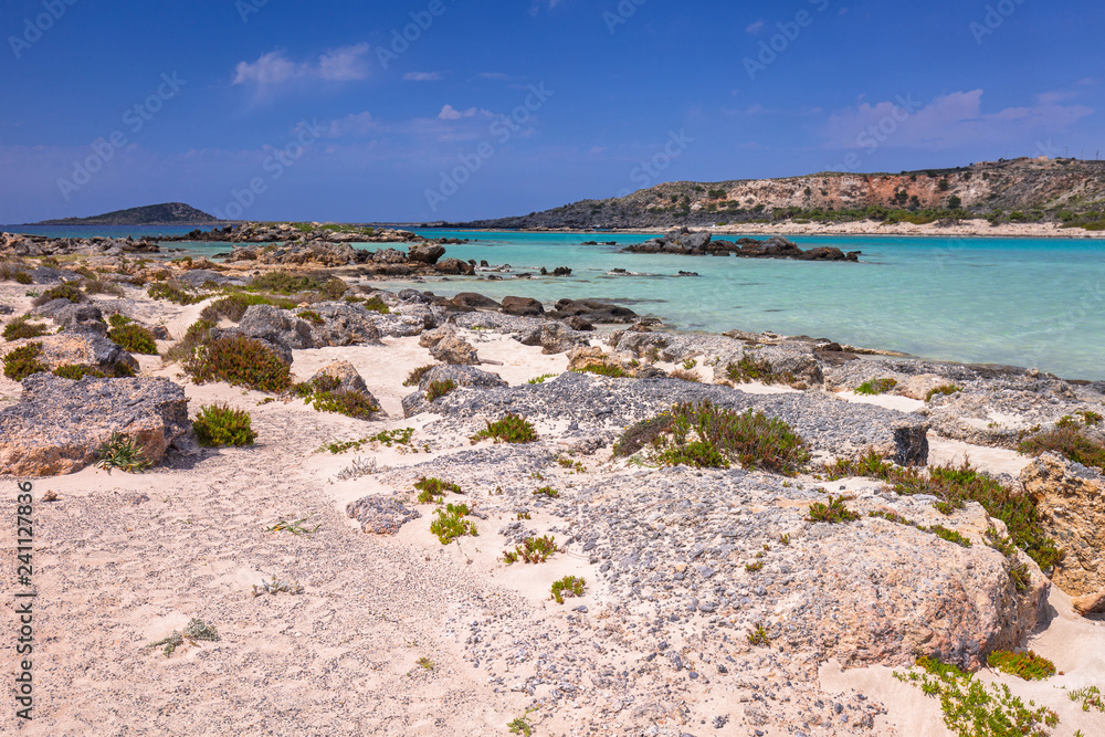 Elafonissi beach with pink sand on Crete, Greece Elafonissi beach with pink sand on Crete, Greece