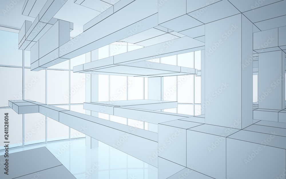 Fototapeta premium Abstract white interior highlights future. Polygon drawing. Architectural background. 3D illustration and rendering