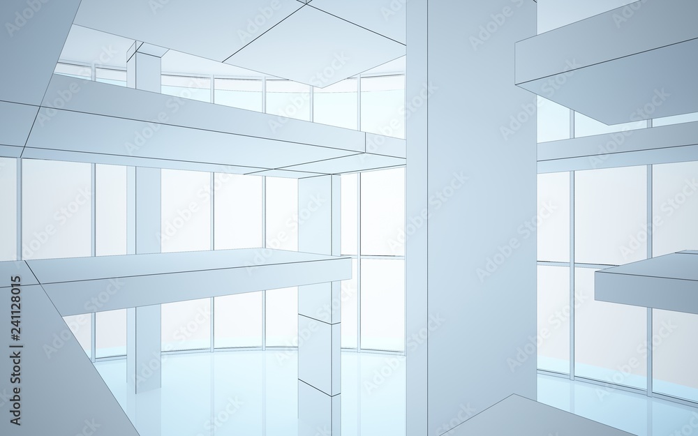 Obraz premium Abstract white interior highlights future. Polygon drawing. Architectural background. 3D illustration and rendering