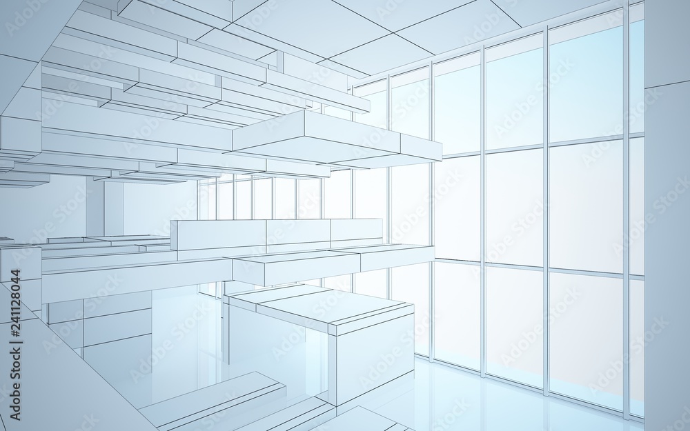 Abstract white interior highlights future. Polygon drawing. Architectural background. 3D illustration and rendering Abstract white interior highlights future. Polygon drawing. Architectural background. 3D illustration and rendering