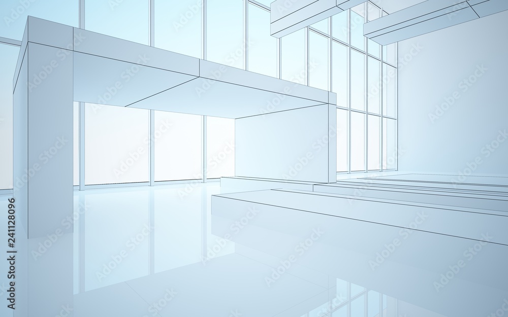 Obraz premium Abstract white interior highlights future. Polygon drawing. Architectural background. 3D illustration and rendering