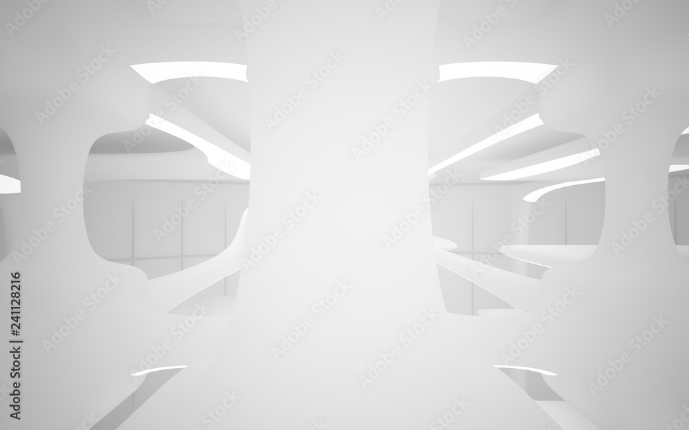 Obraz premium White smooth abstract architectural background. Night view with illumination. 3D illustration and rendering