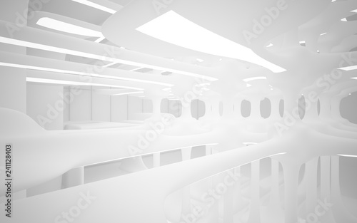 White smooth abstract architectural background. Night view with illumination. 3D illustration and rendering