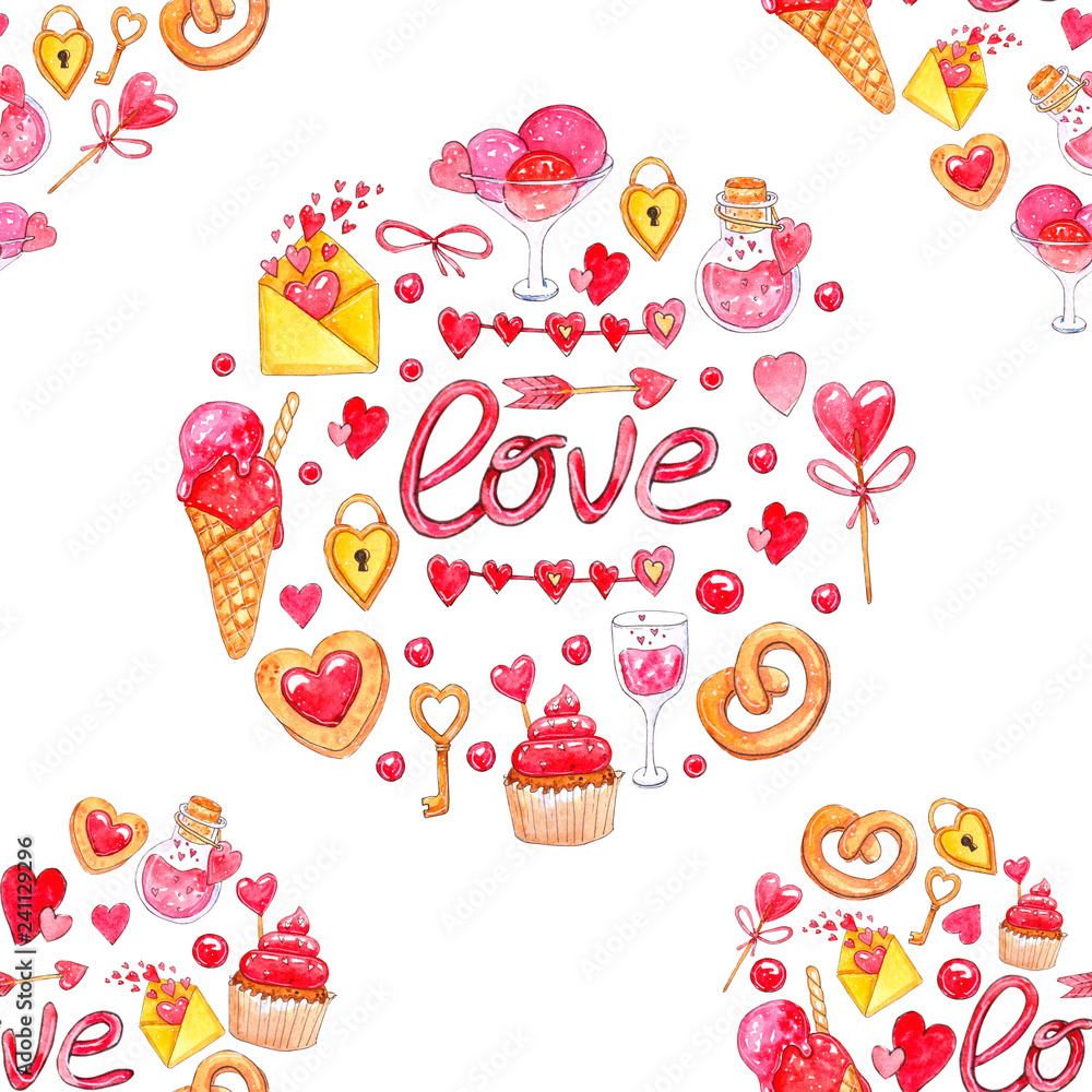 Watercolor Valentine's day Seamless pattern Watercolor Valentine's day Seamless pattern