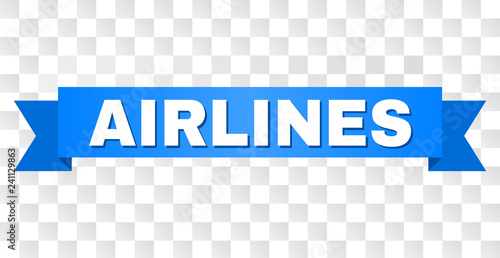 AIRLINES text on a ribbon. Designed with white caption and blue stripe. Vector banner with AIRLINES tag on a transparent background.