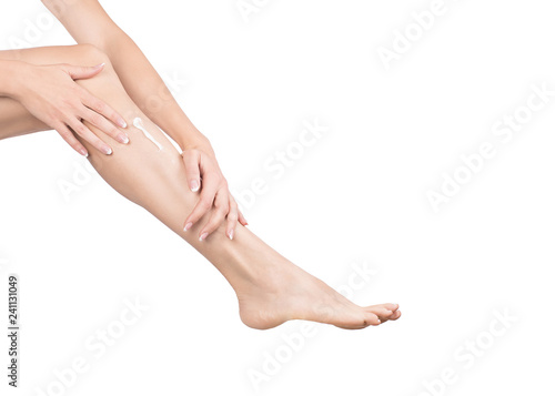 Female hands massage female leg with cream, close up © junky_jess