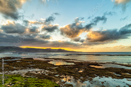 Sunset on the beach in Las Palmas  Gran Canaria  Spain.